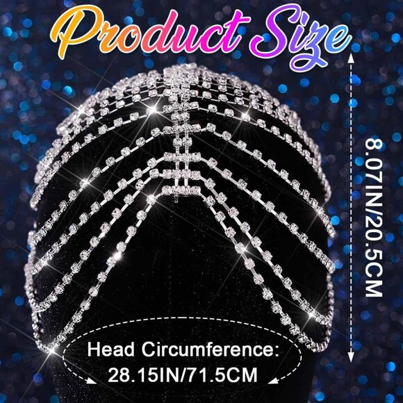 1920s Crystal Cap Headpiece Flapper Cap Headband Roaring 20s Headpiece Rhineston - Picture 6 of 7